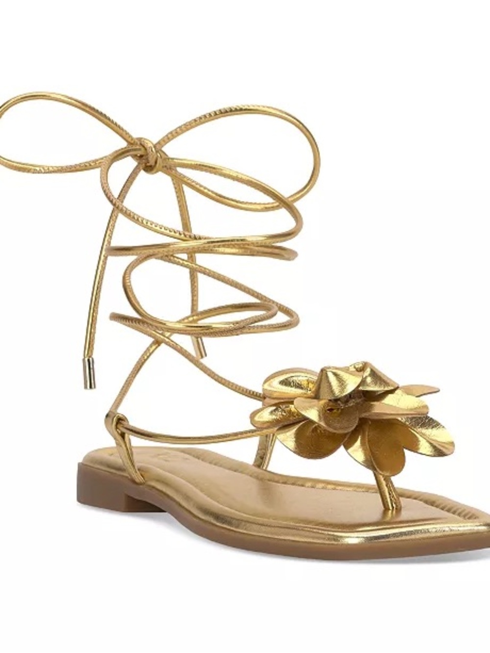 New INC Gilda Metallic Gold Floral Lace-Up Women's Sandal